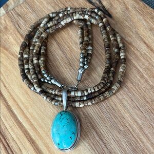 Turquoise Pendant Necklace with Brown stones